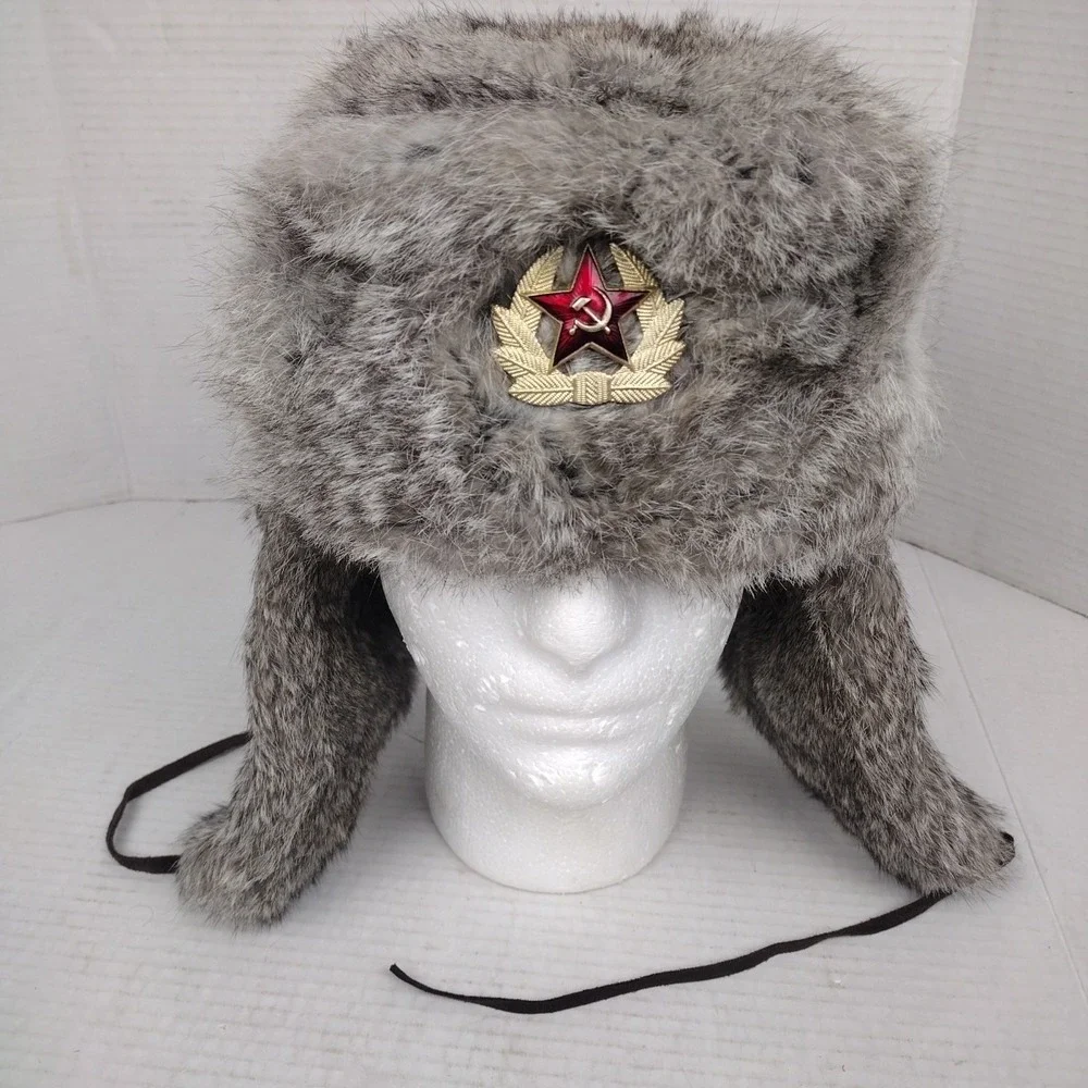 Mad Bomber Rabbit Fur Hat Russian Winter Hat With Eat Flaps Size Large EUC - Picture 8 of 13